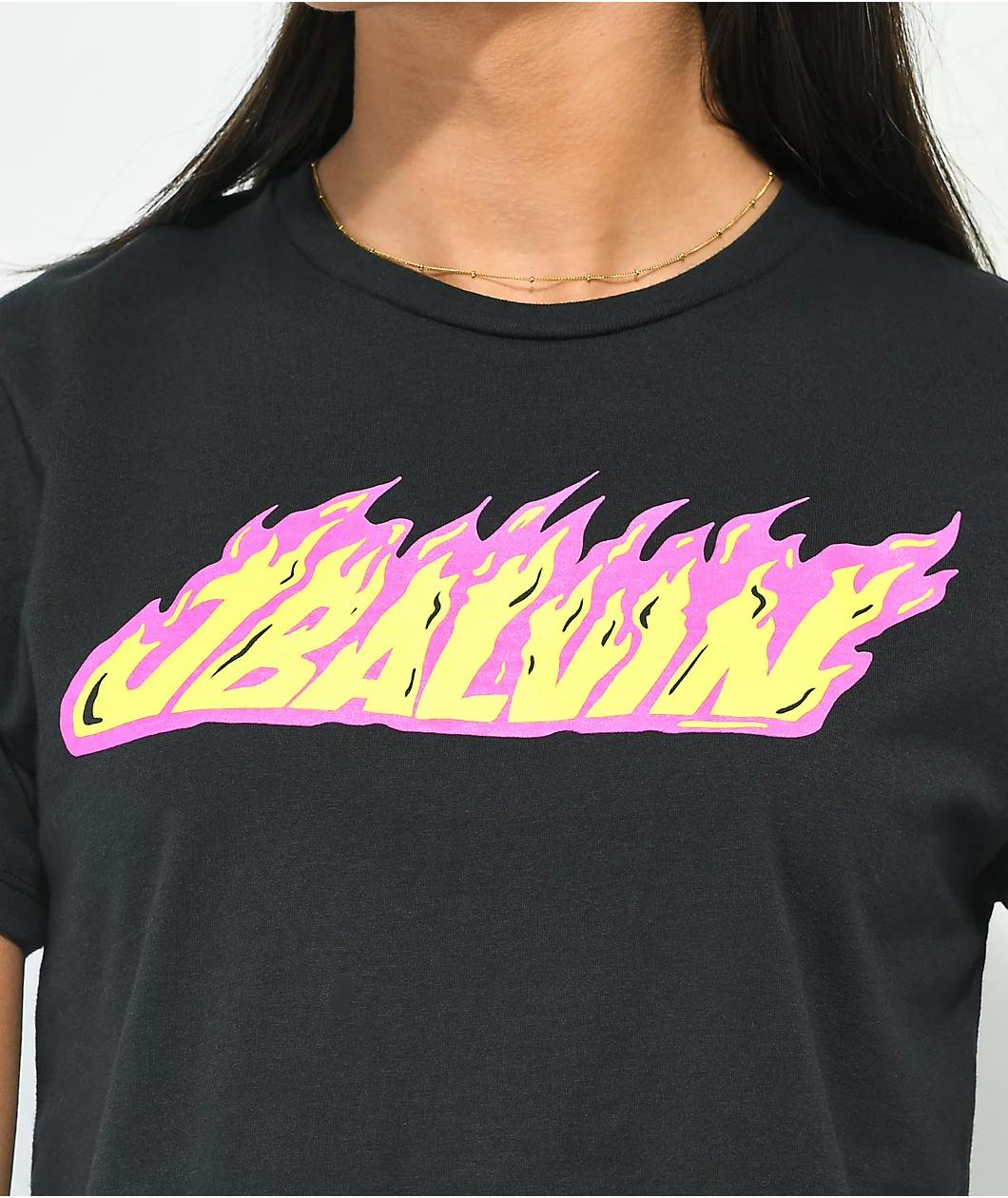 Vibras by J Balvin Flames Black Crop T-Shirt Product Image