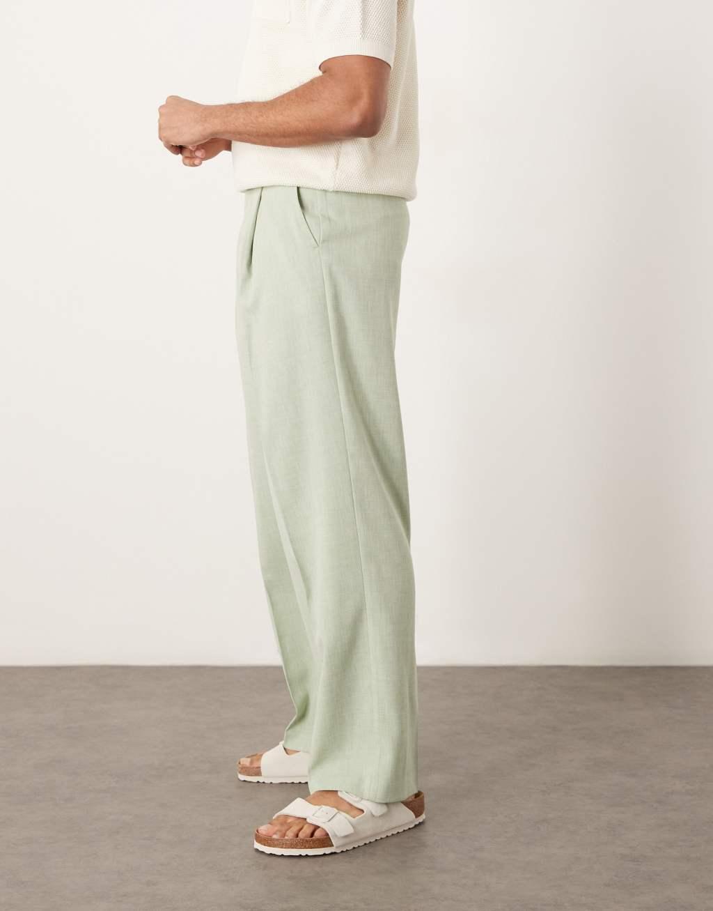 ASOS DESIGN smart wide leg micro texture pants in light green Product Image