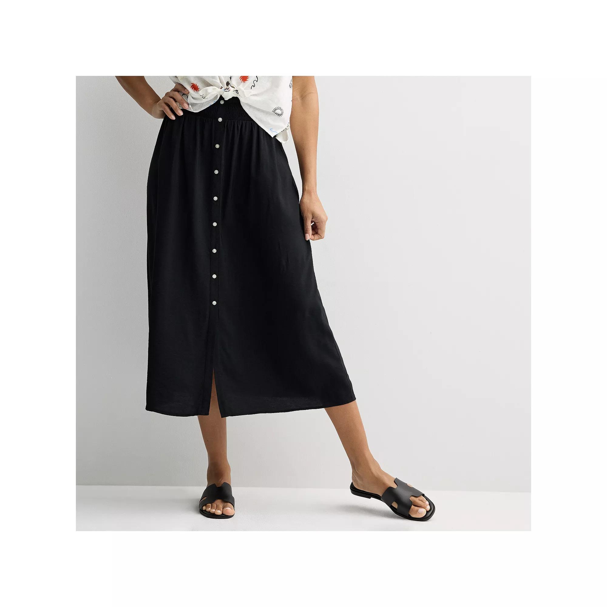 Women's Sonoma Goods For Life® Button-Front Midi Skirt, Size: Medium, Pitch Black Product Image
