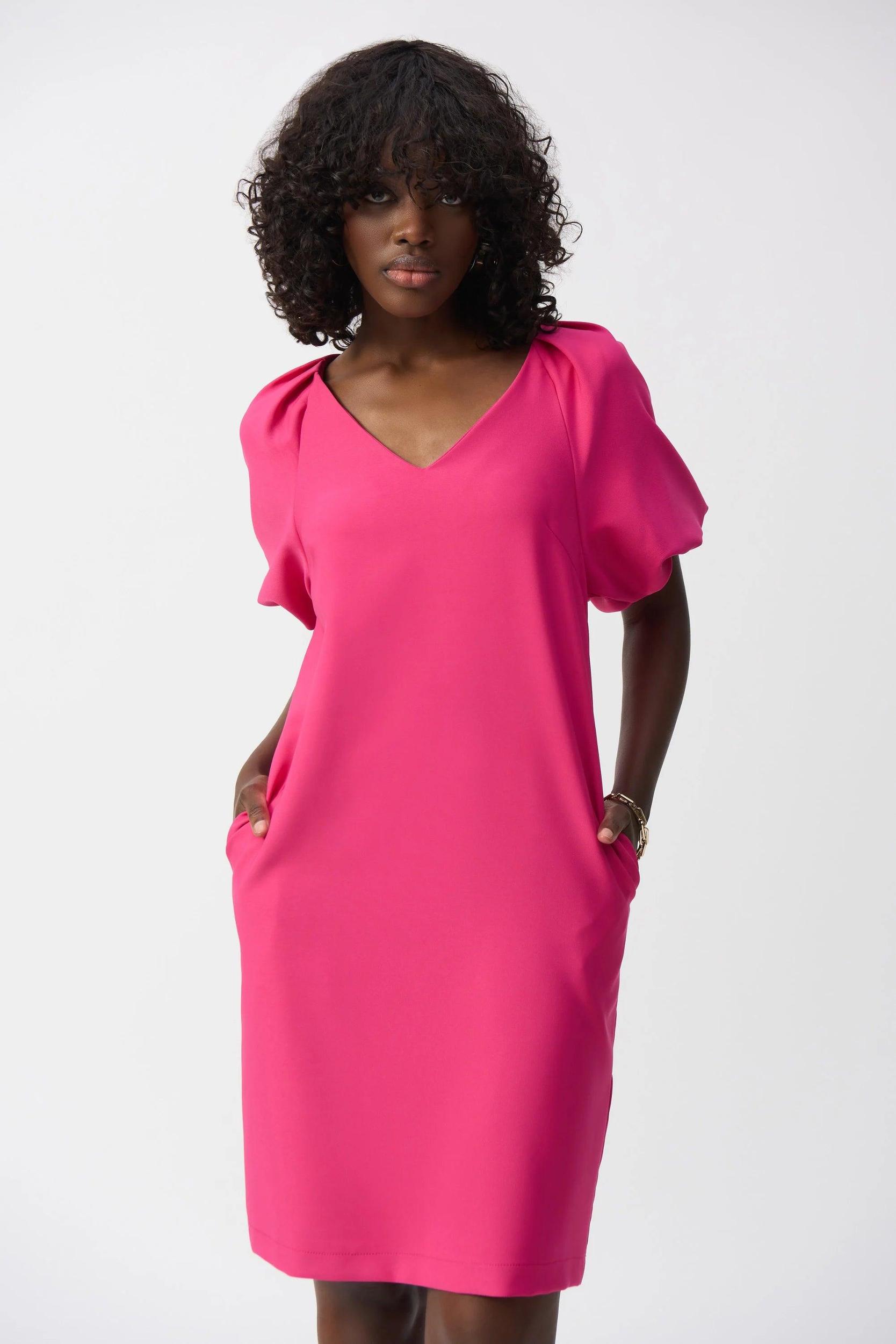 Lux Twill Puff Sleeve Dress- Geranium Product Image