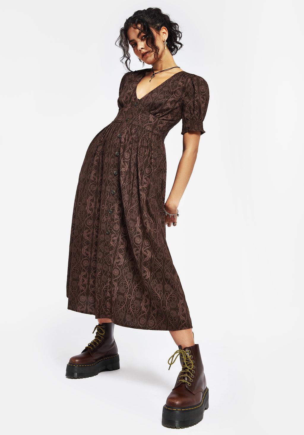 Fianna Midi Dress - Brown Product Image