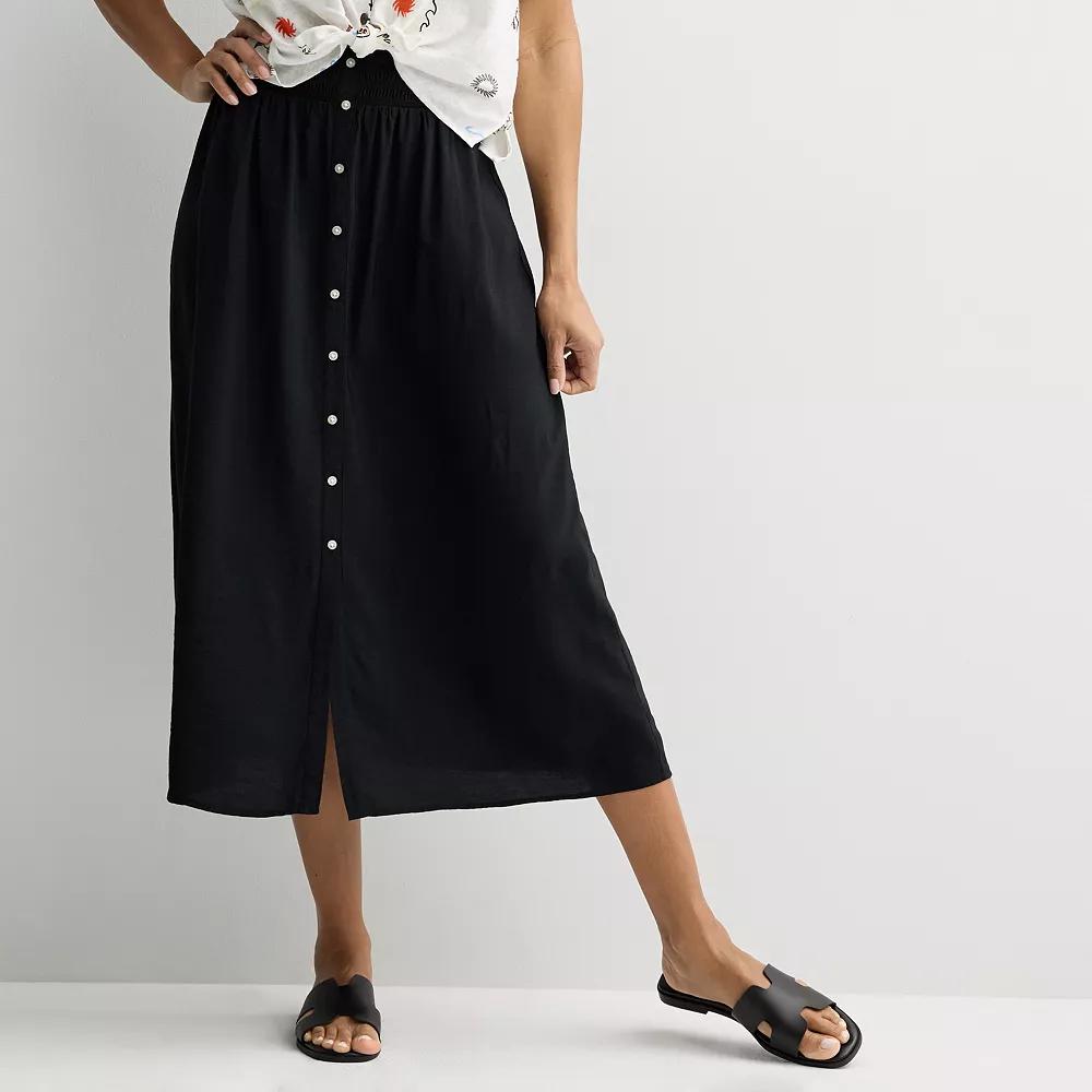 Women's Sonoma Goods For Life® Button-Front Midi Skirt, Size: Medium, Pitch Black Product Image