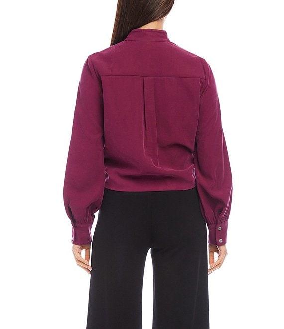 Karen Kane Woven Tie Collared Long Sleeve Top Product Image