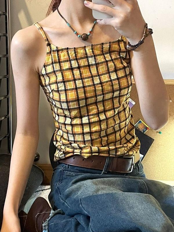 Vintage Plaid Print Cami Top Product Image