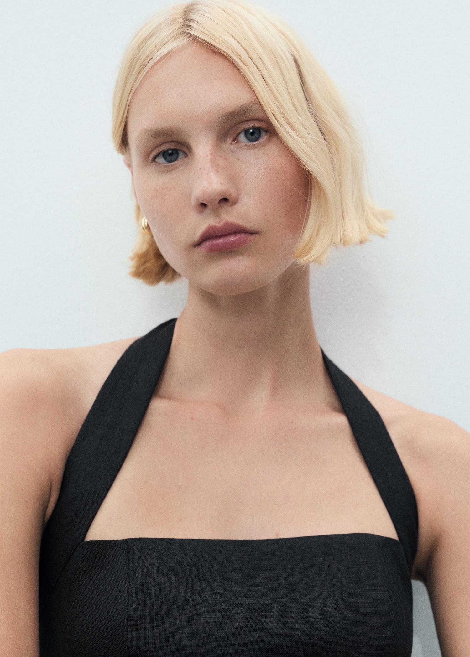 Linen halter jumpsuit - Women | MANGO USA Product Image