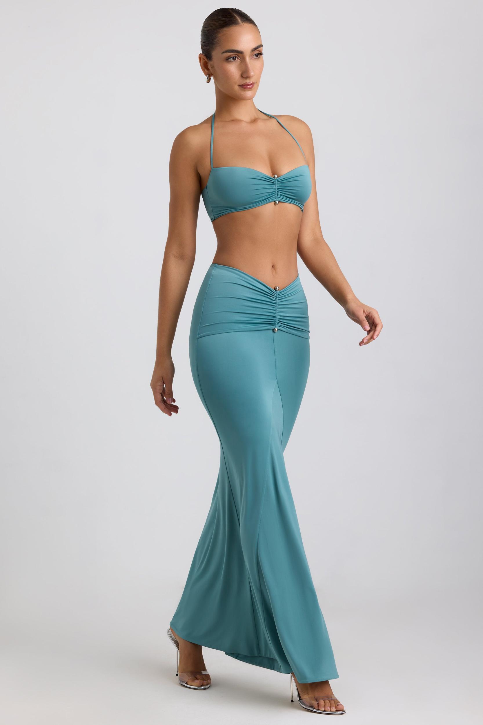 Slinky Jersey Hardware Detail Maxi Skirt in Sea Green Product Image