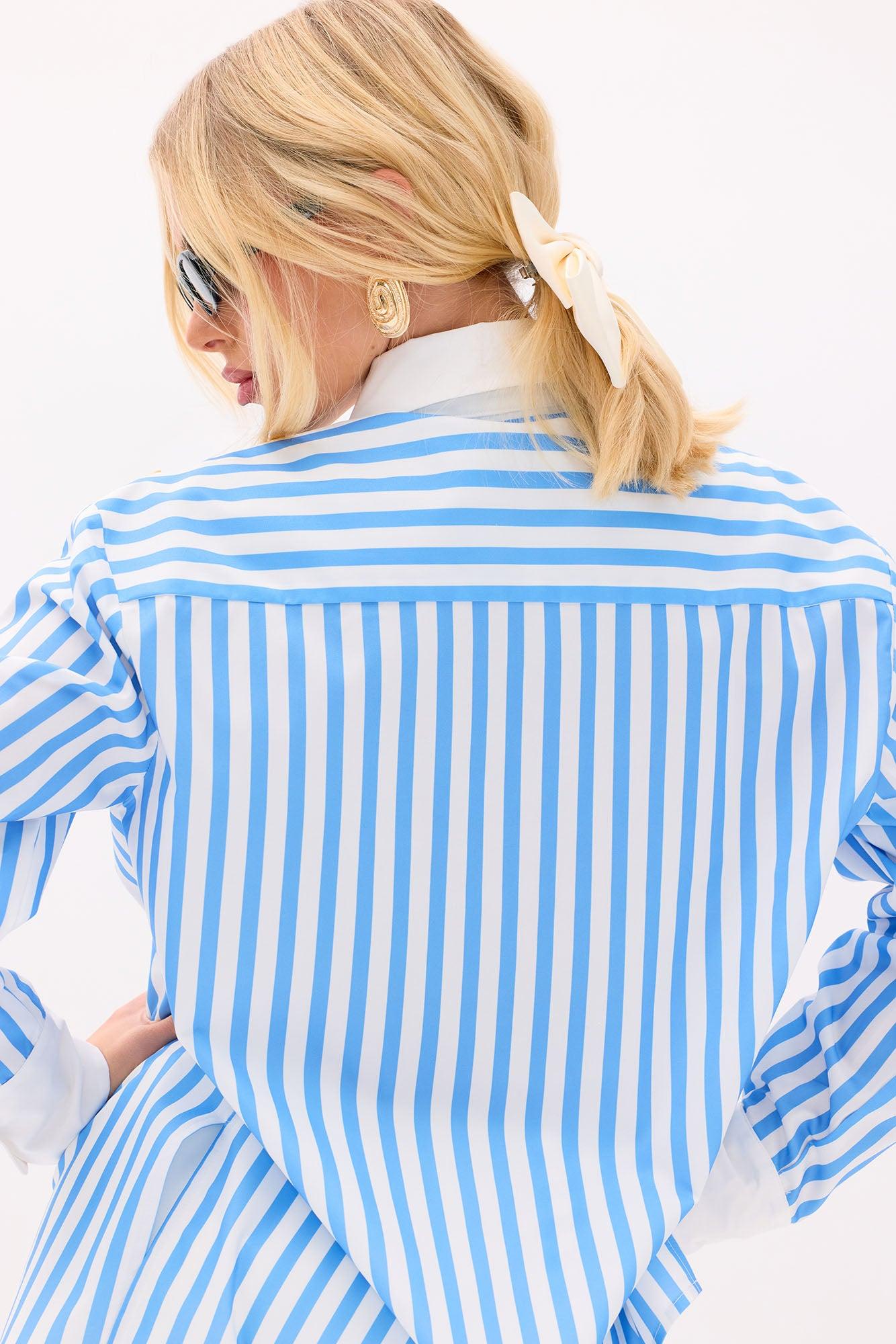 Aylene Striped Poplin Shirt - White/Blue Product Image