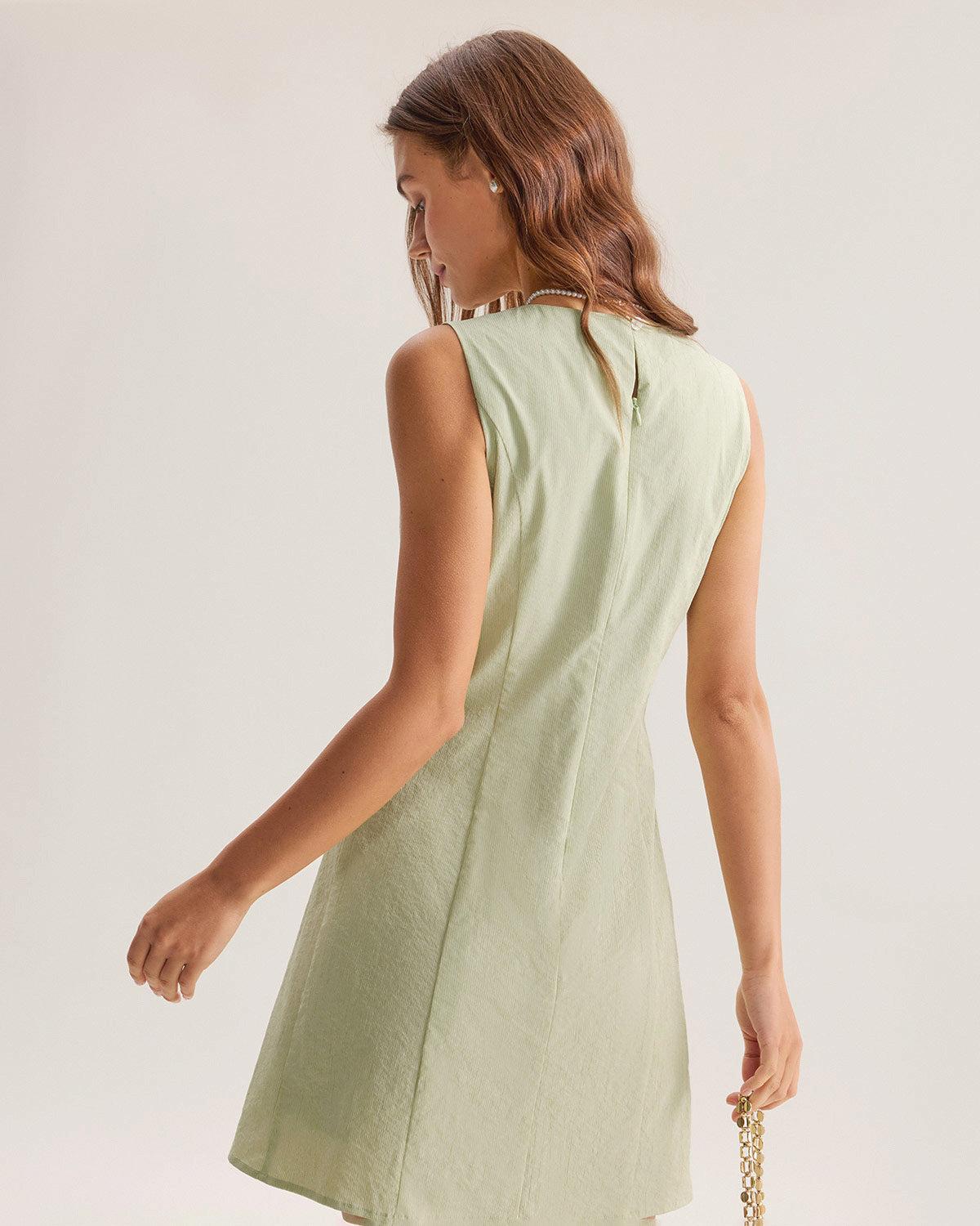 Green Boat Neck Sleeveless Mini Dress Product Image