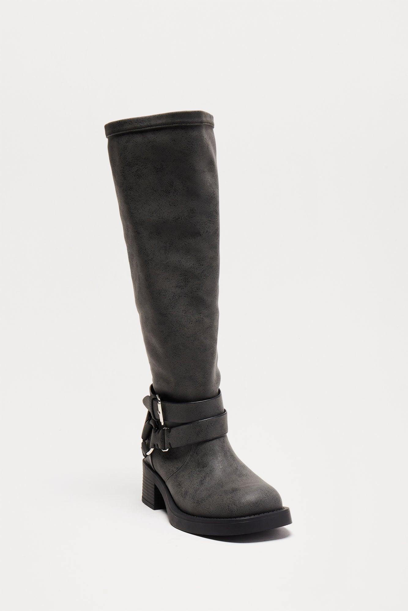 Marlene Buckle Knee High Boots - Black Product Image