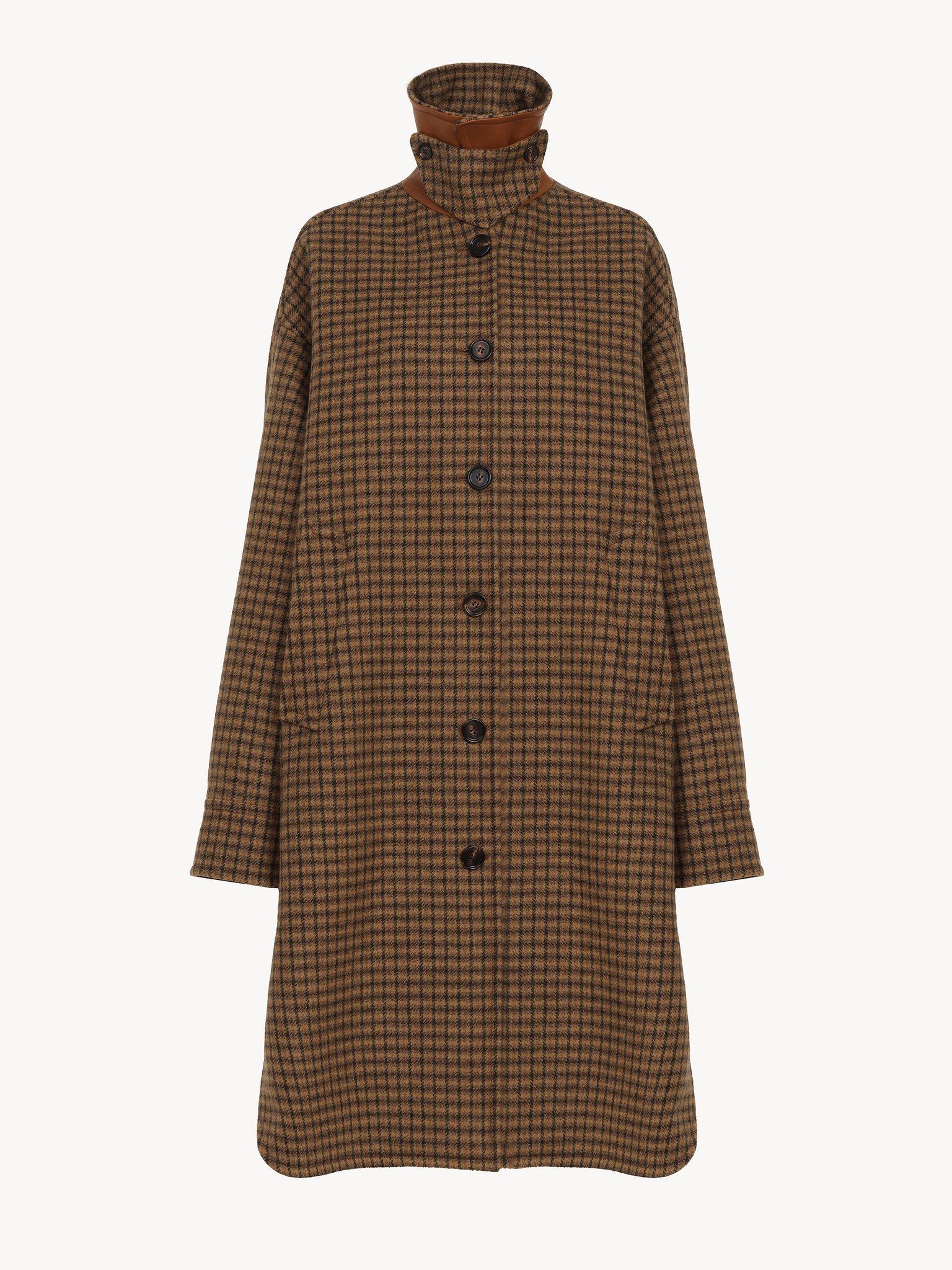 Oversized mid-length coat in check wool Product Image