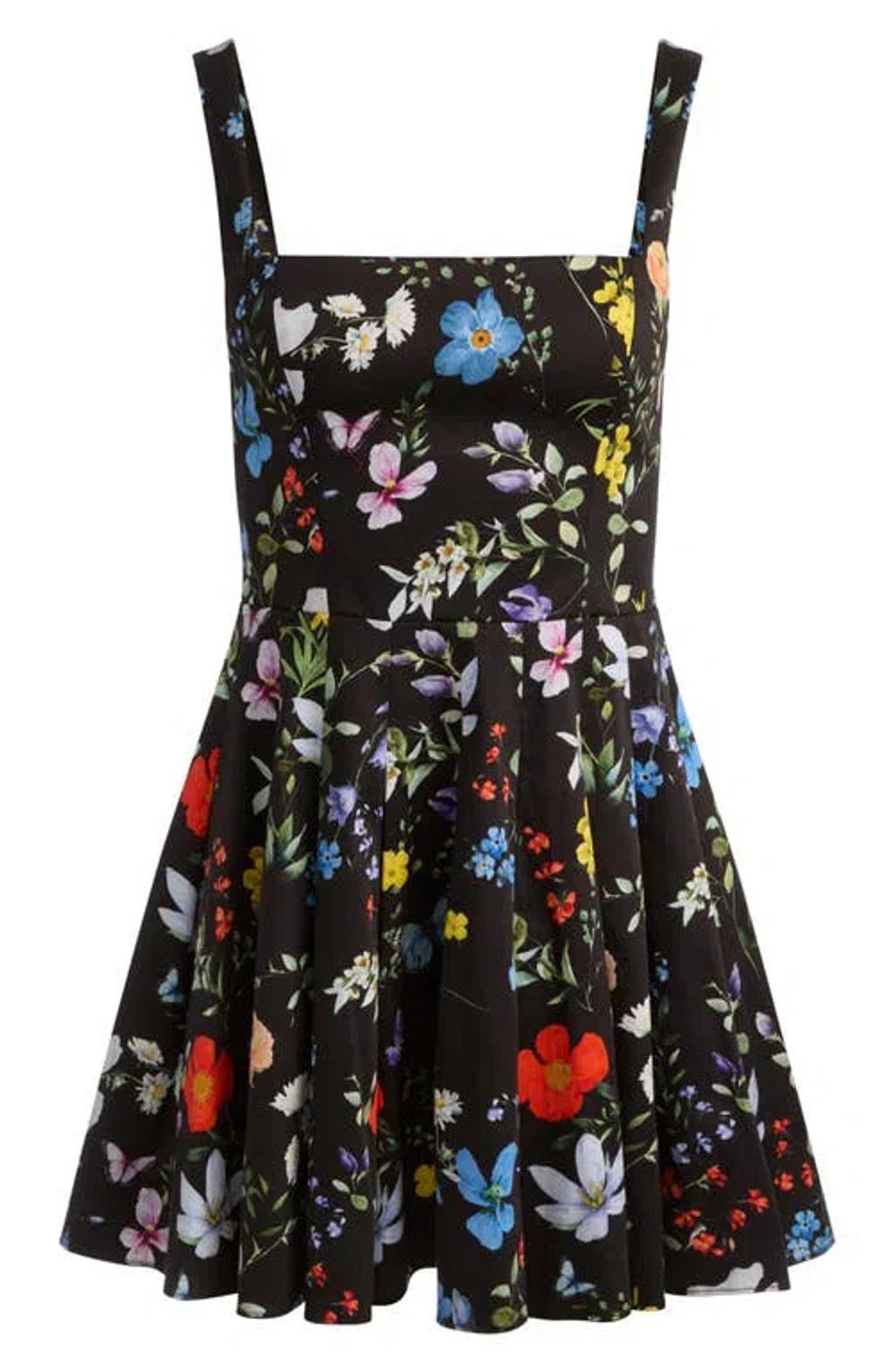 ALICE AND OLIVIA Alica And Olivia Veda Square Neck Pleated Dress In Black Product Image
