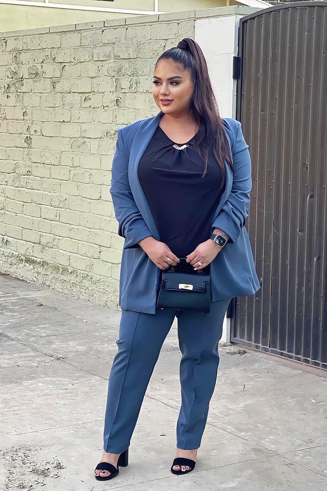 Business Classy Blazer Pant Set - Blue Product Image