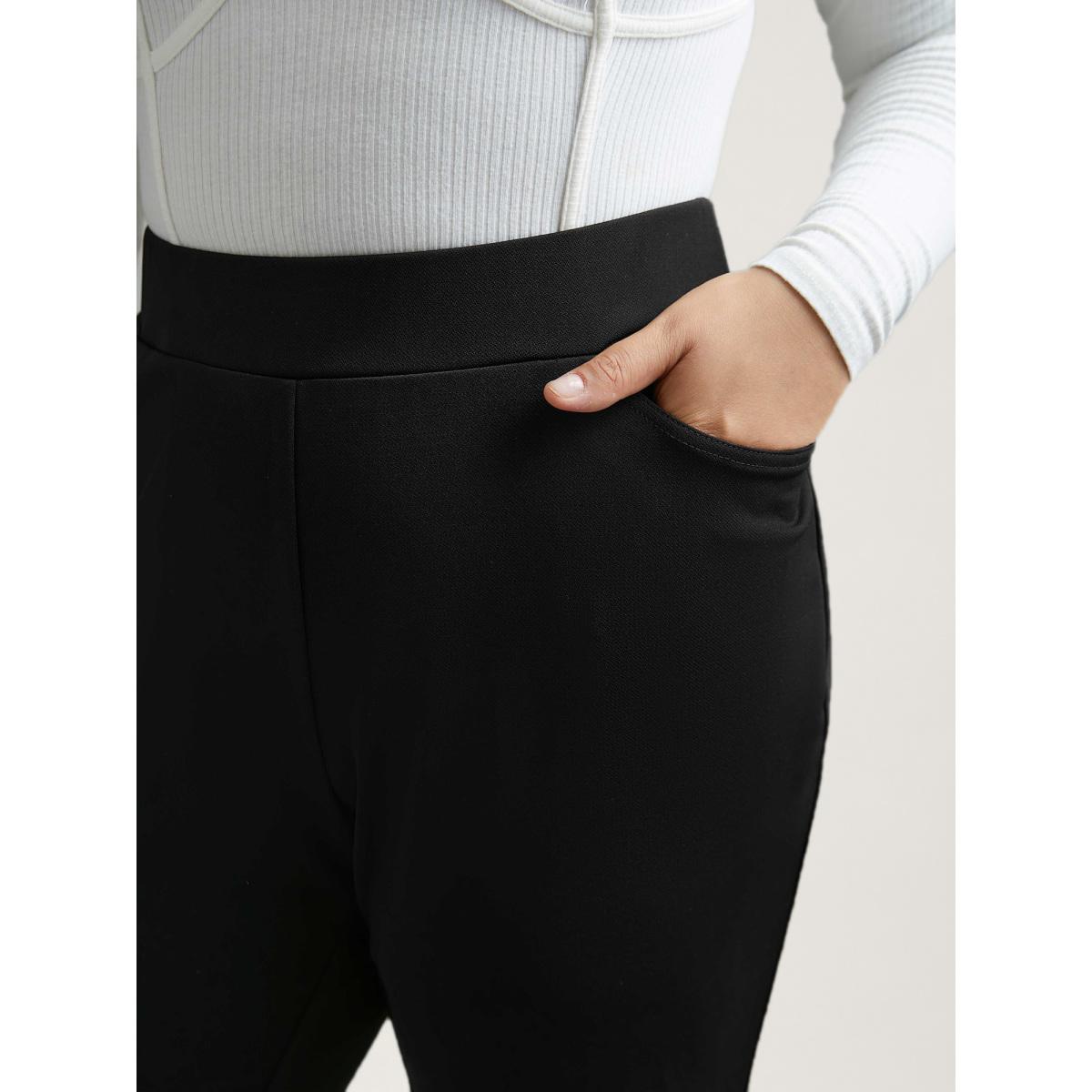 Plus Size Stretchy Waist Pockets Flared Pants Women Black Office Bootcut Mid Rise Office Pants BloomChic 14-16/1X Product Image