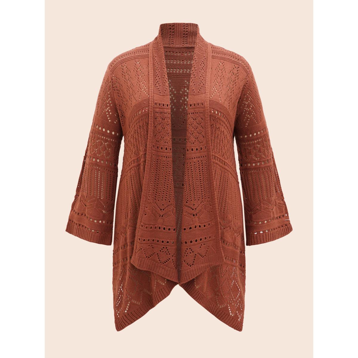 Plus Size Texture Cut Out Bell Sleeve Cardigan Rust Women Resort Loose Long Sleeve Vacation Cardigans BloomChic 12/L Product Image