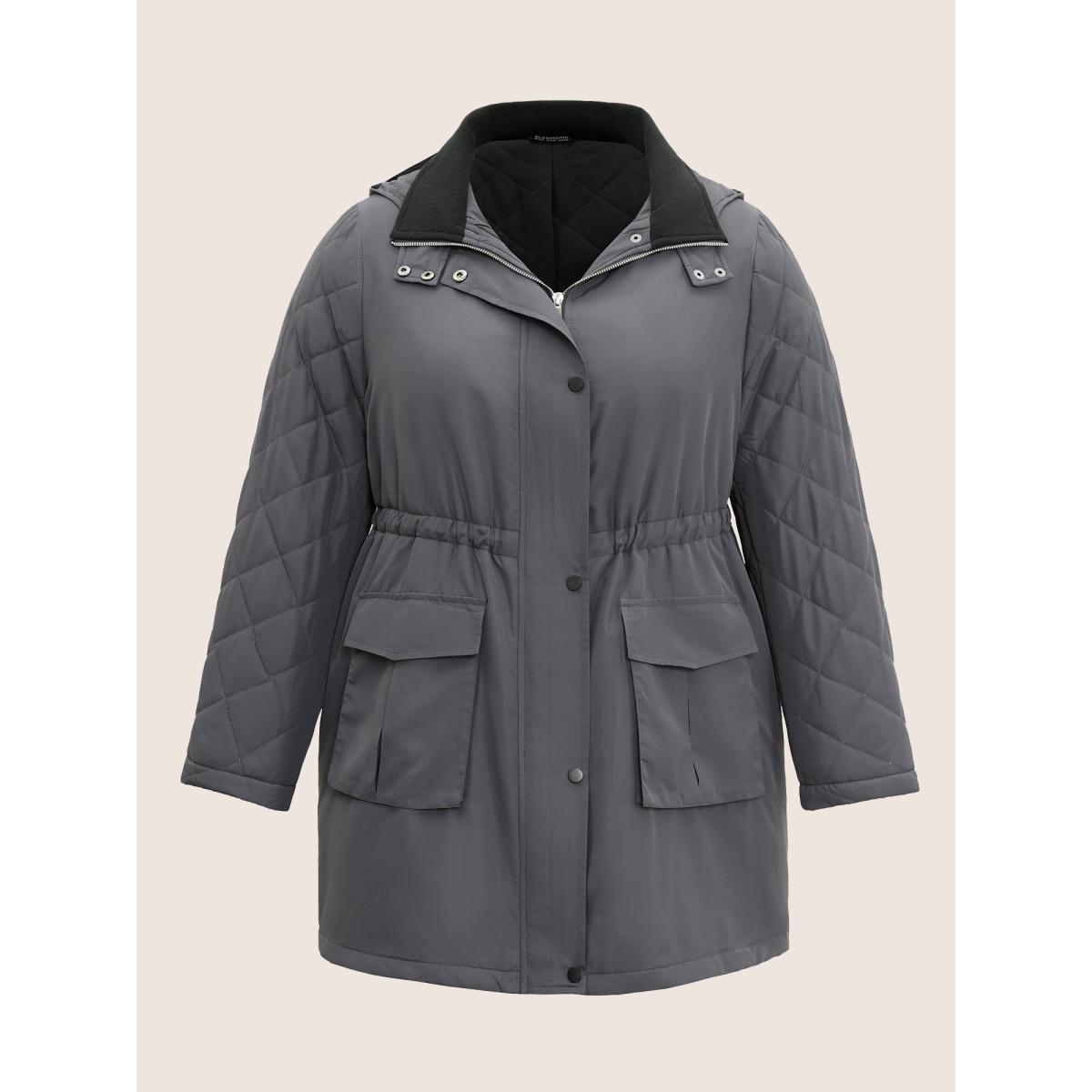 Plus Size Solid Flap Detail Elastic Waist Quilted Coat Women DimGray Casual Lined Ladies Dailywear Winter Coats BloomChic 26/4X Product Image