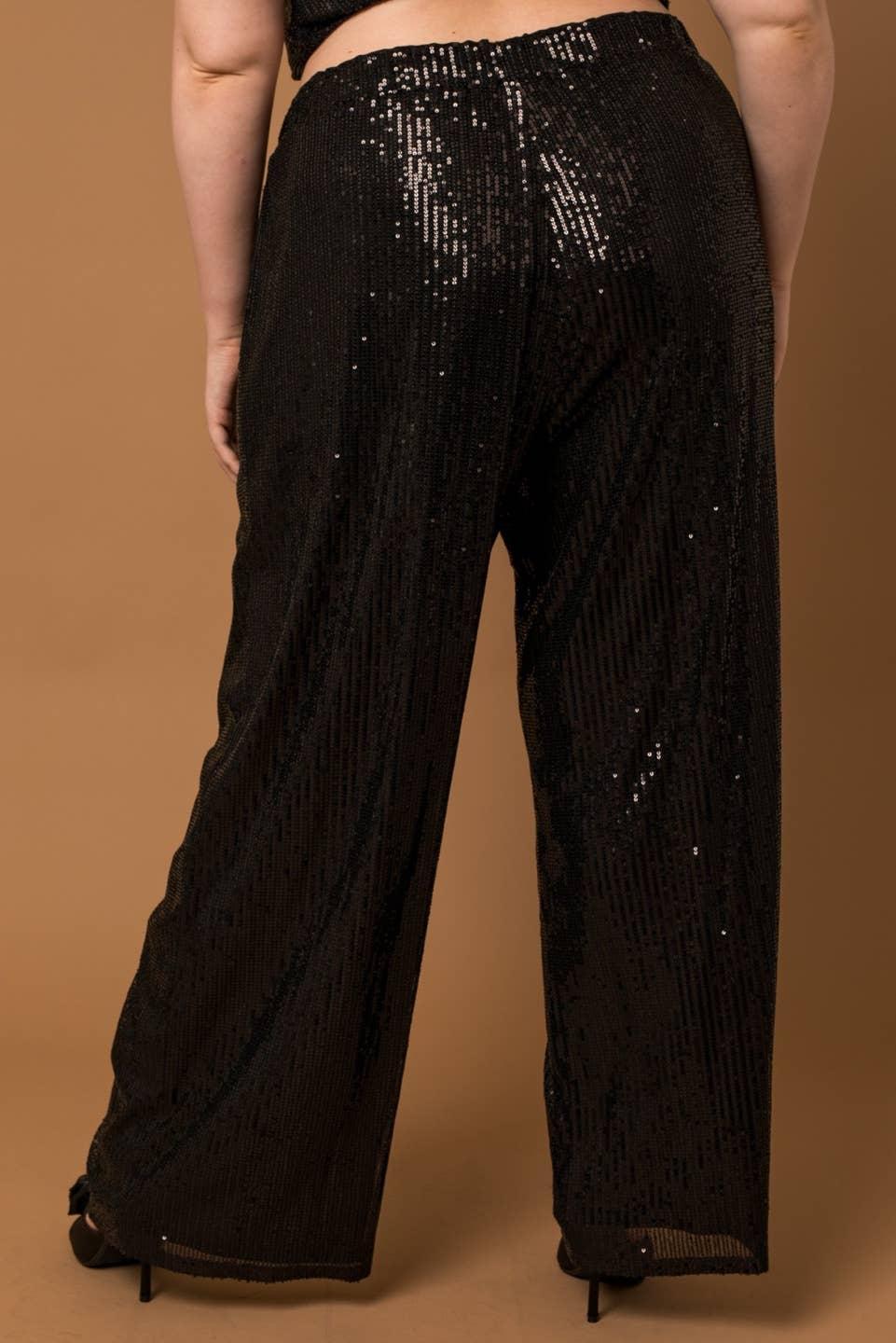 Plus Size Sequin Elastic Waist Wide Leg Pants Product Image