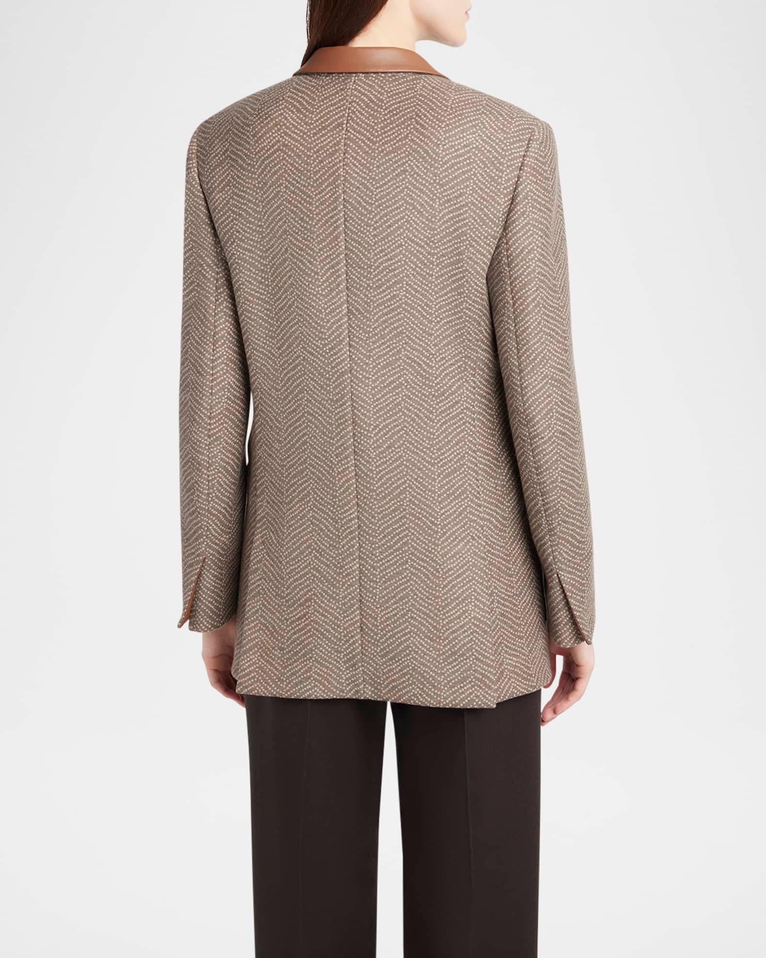 Chevron Wool Single-Breasted Blazer with Leather Trim Product Image