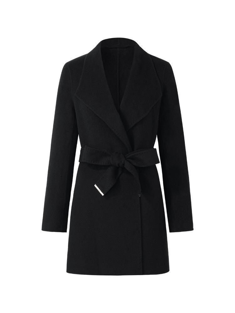 Tencel Wool Notched Lapel Mid-Length Coat With Belt Product Image