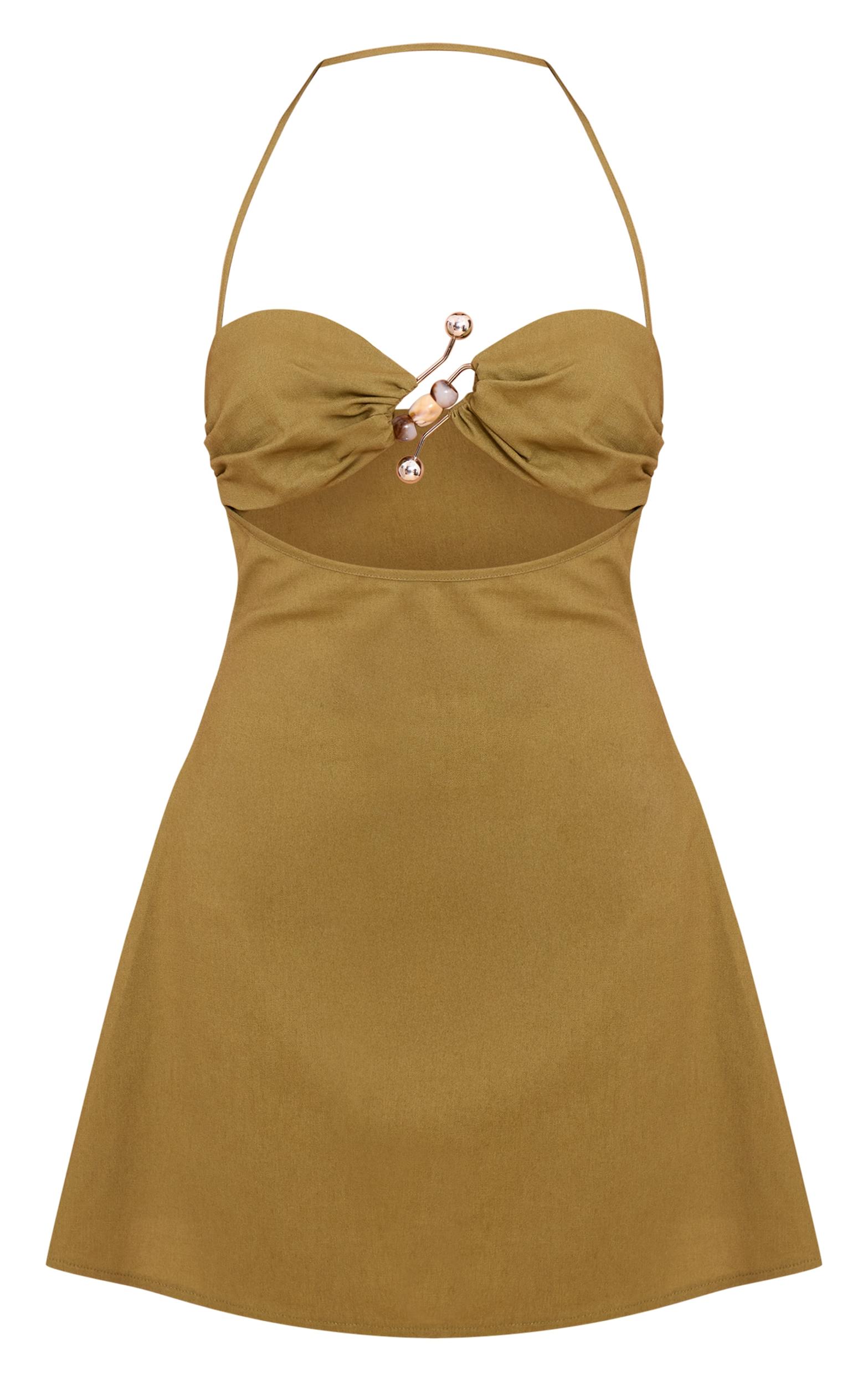 Khaki Trim Detail Shift Dress Product Image