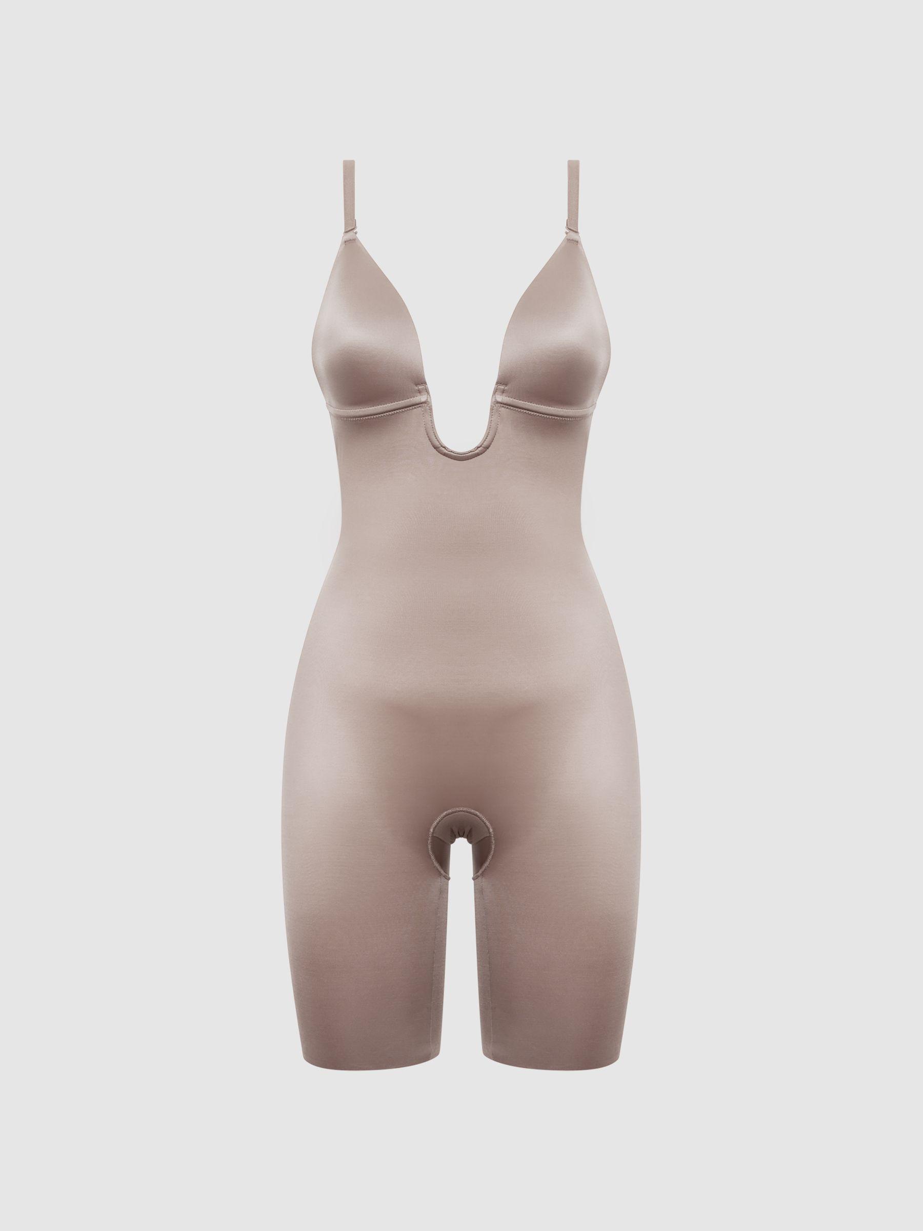Shapewear Firming Plunge Low-Back Mid-Thigh Bodysuit in Cafe Au Lait Product Image