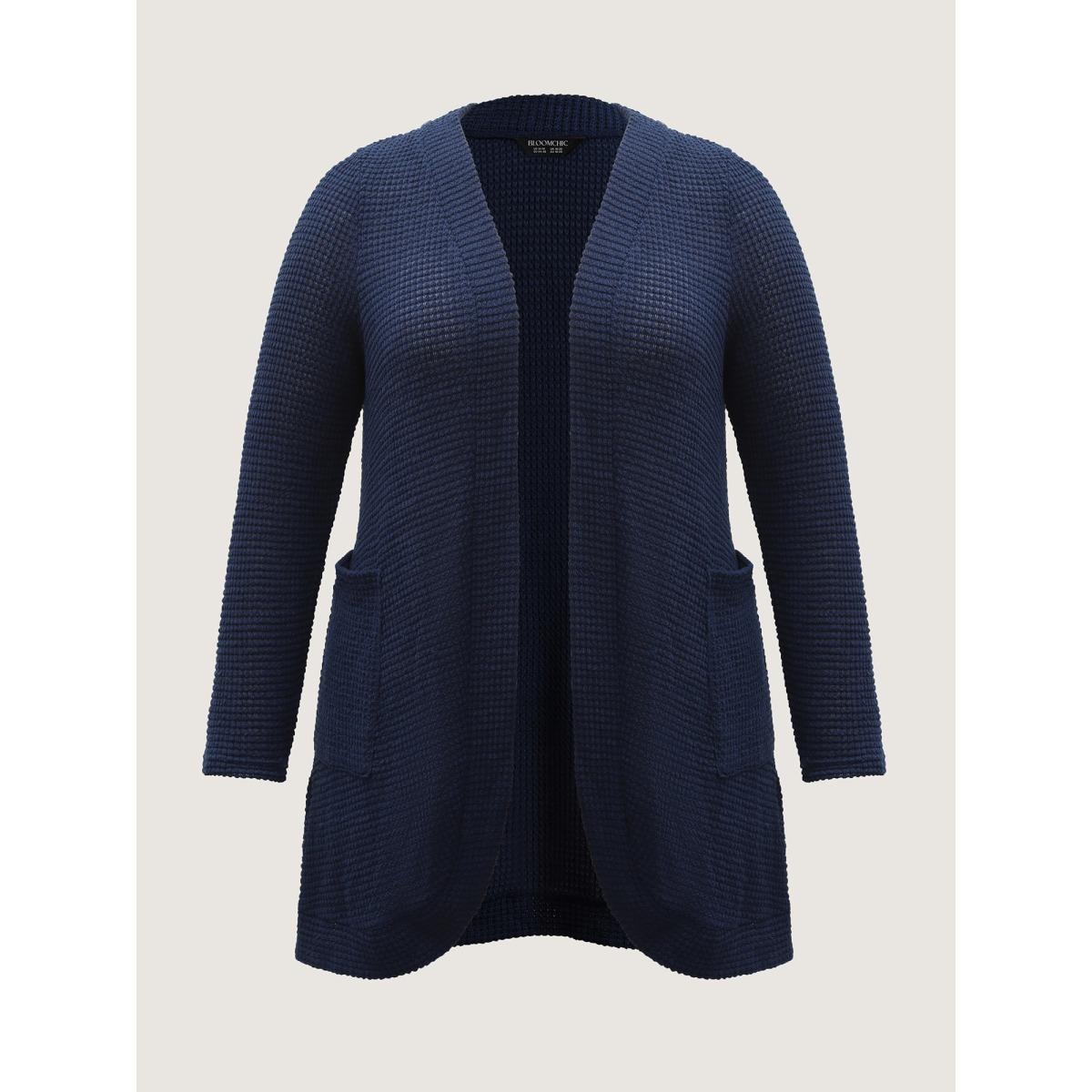 Plus Size Waffle Textured Arc Hem Jacket Women Indigo Texture Patch pocket Casual Jackets BloomChic 22-24/3X Product Image