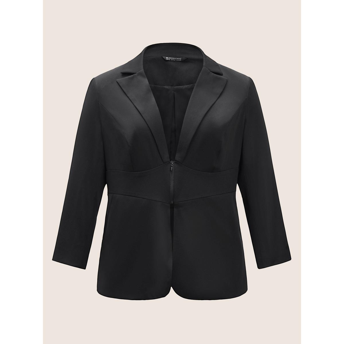 Plus Size Suit Collar Polka Dot Patchwork Button Up Blazer Black Women Office Polka Dot Contrast Sleeve Long Sleeve Suit Collar 14-16/1X At the Office Blazers BloomChic Product Image