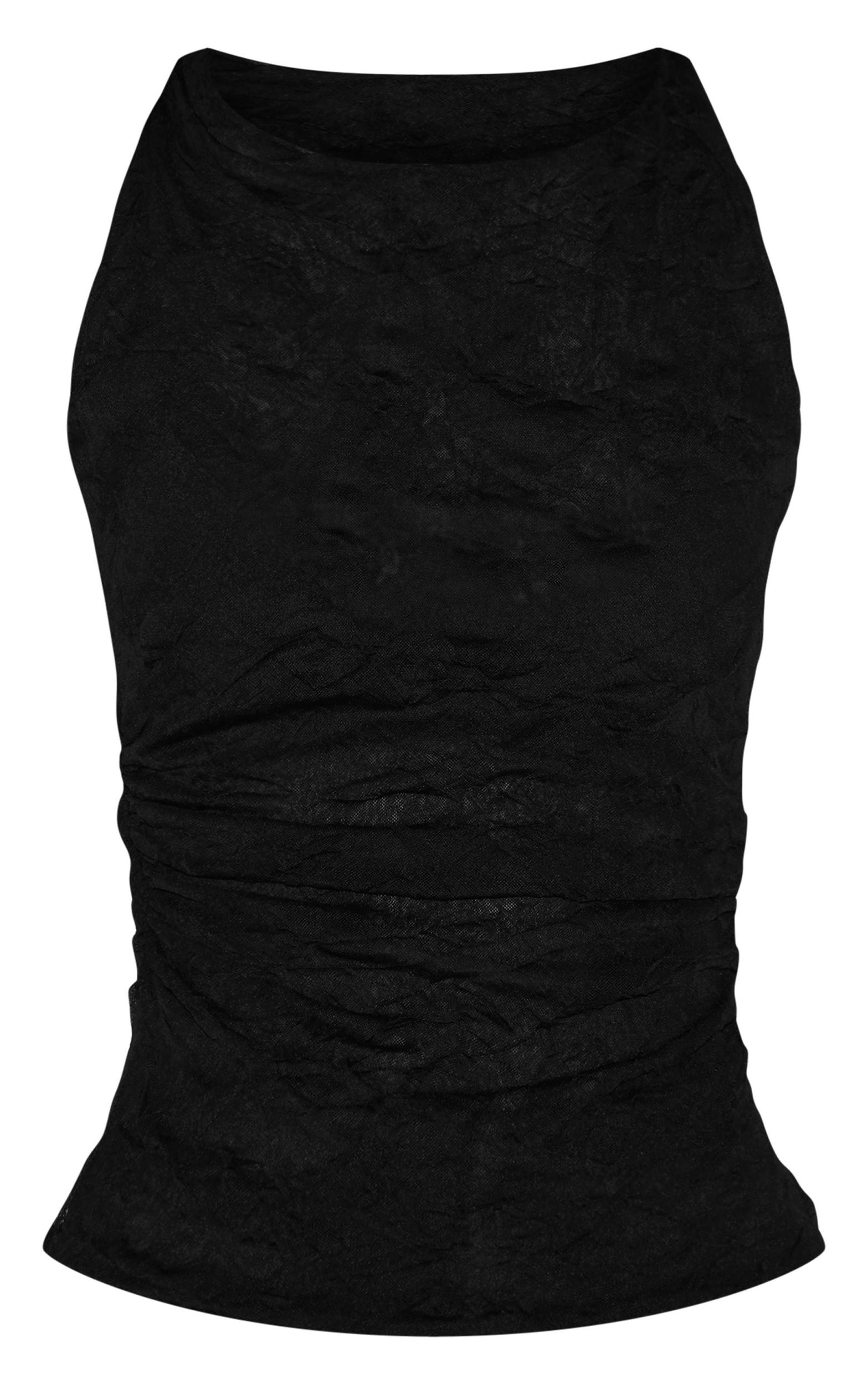 Black Crinkle Mesh Twist Shoulder Long Top Product Image