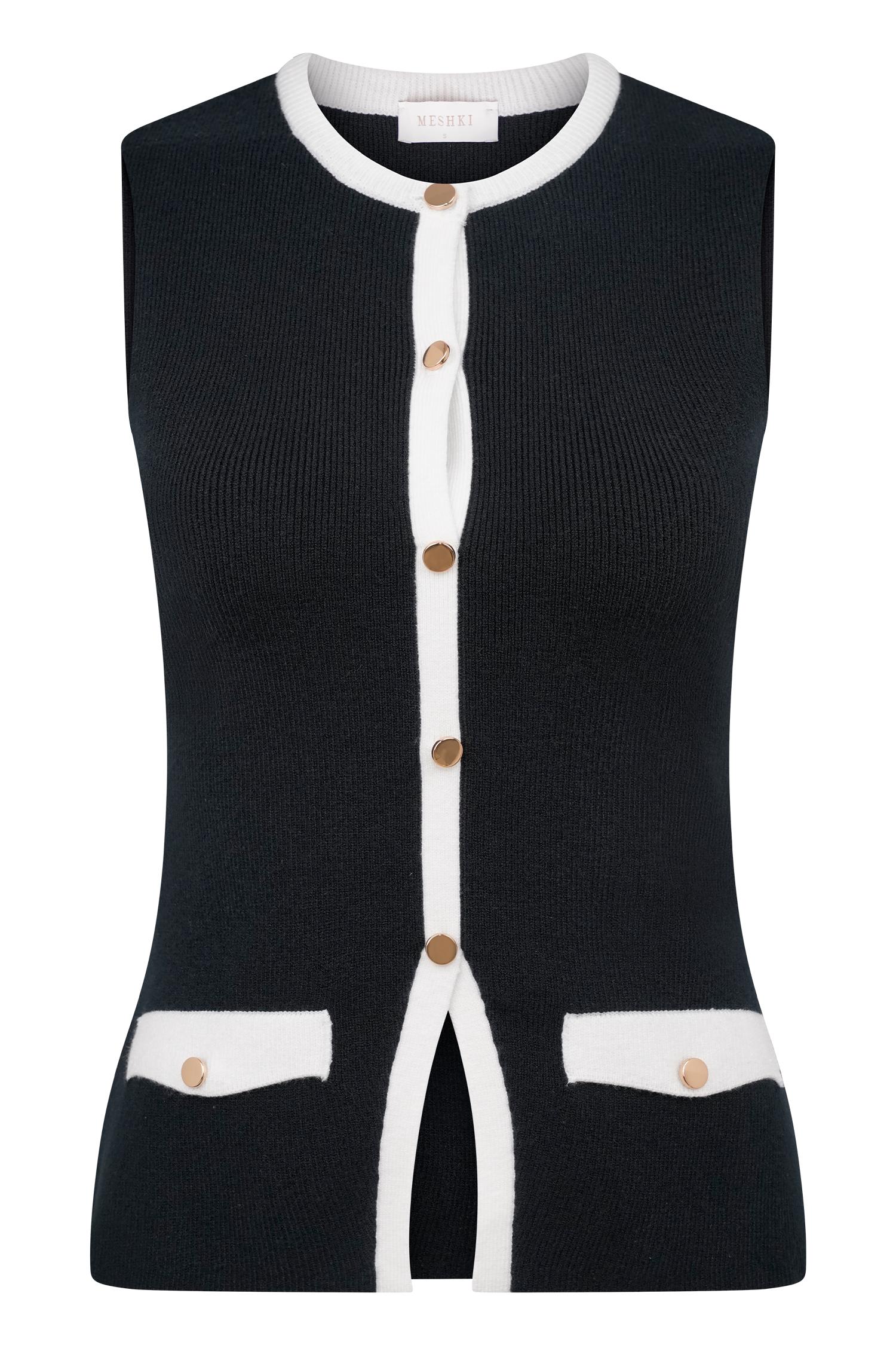 Julianne Contrast Knit Top - Black/White Product Image