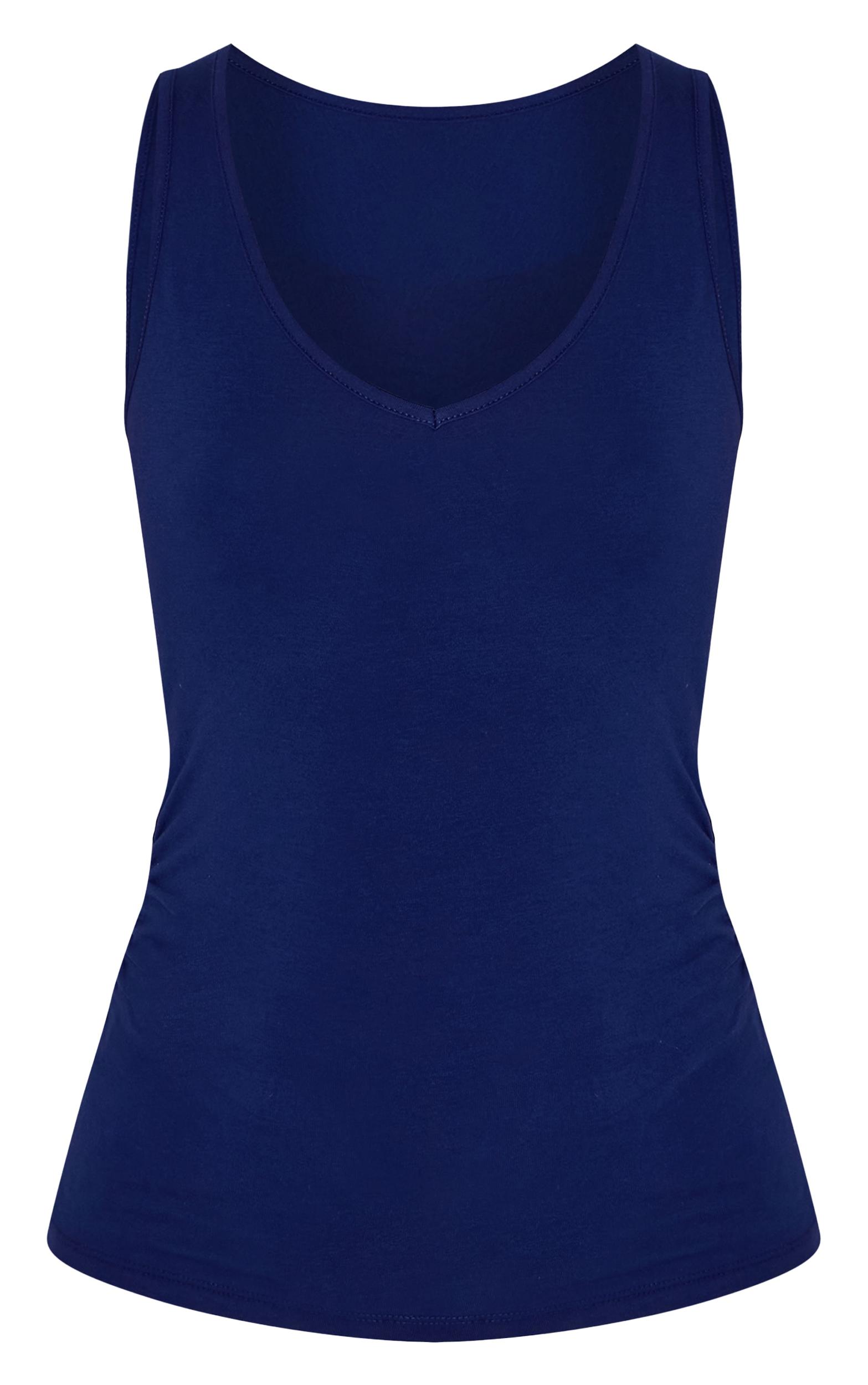 Navy Soft Cotton V Neck Vest Top Product Image