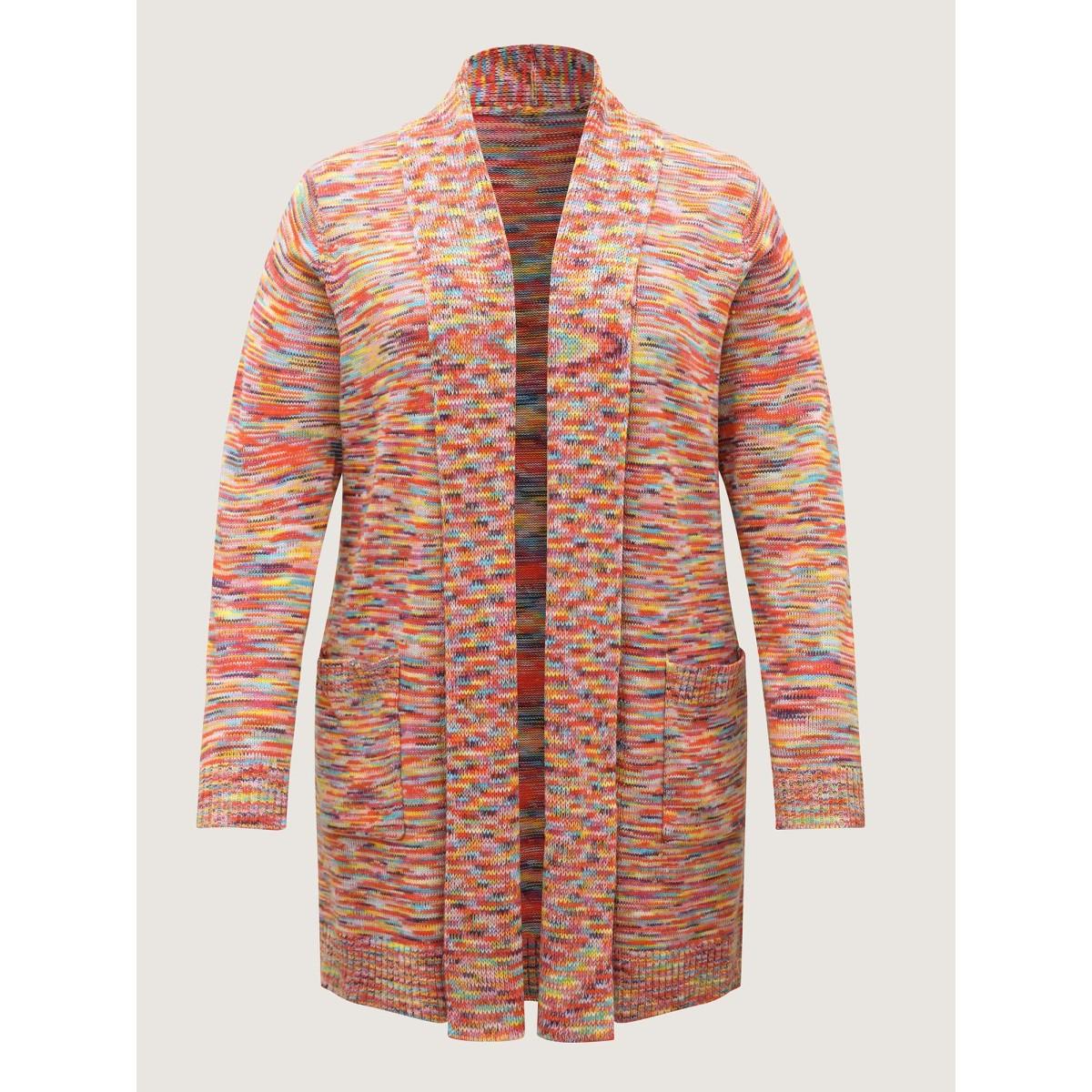 Plus Size Lapel Collar Pockets Heather Knit Cardigan Multicolor Women Playful Loose Long Sleeve Casual Cardigans BloomChic 18-20/2X Product Image