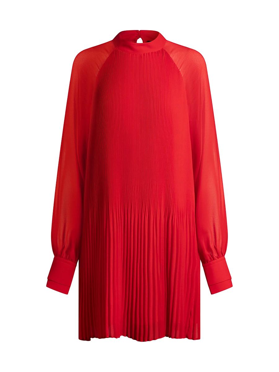 Womens High-Neck Dress with Pliss Pleats and Sheer Sleeves Product Image
