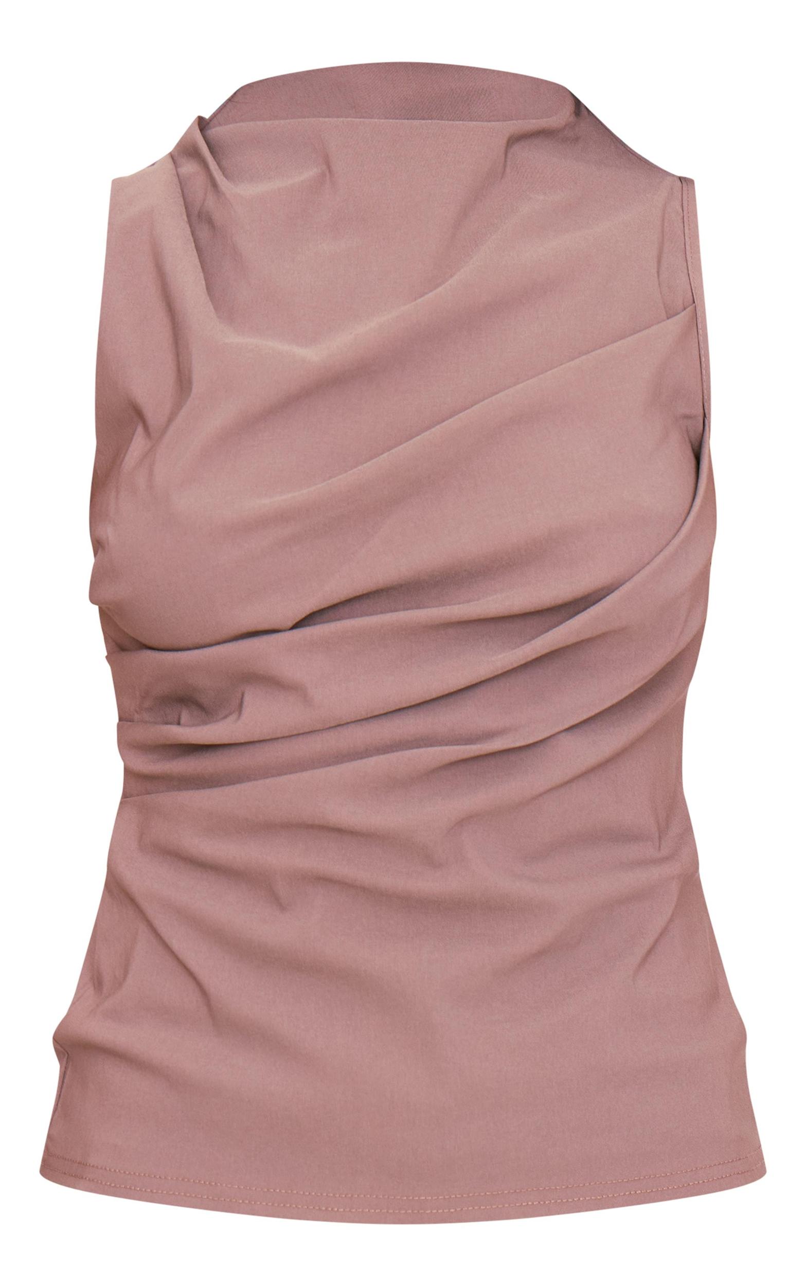  Mushroom Bengaline Ruched Fitted Long Top Product Image