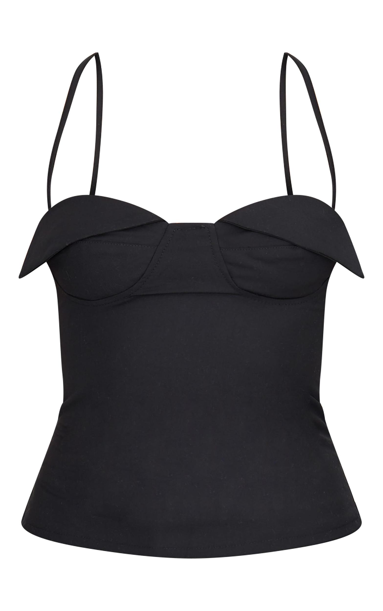 Black Woven Bust Detail Cross Strap Long Top Product Image