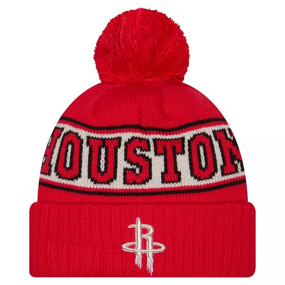 Men's New Era Red Houston Rockets Throwback Retro Cuffed Knit Hat with Pom Product Image