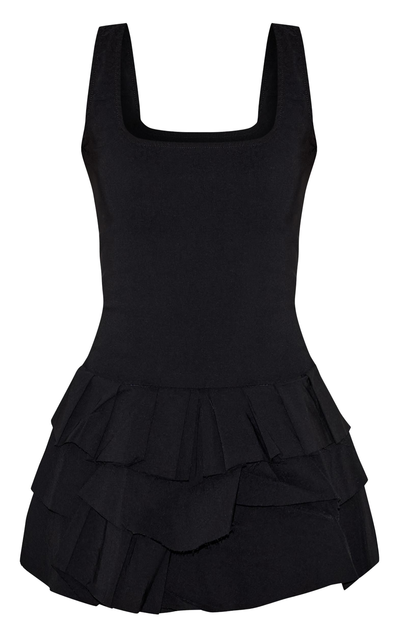 Black Stretch Woven Pleated Skort Romper Product Image