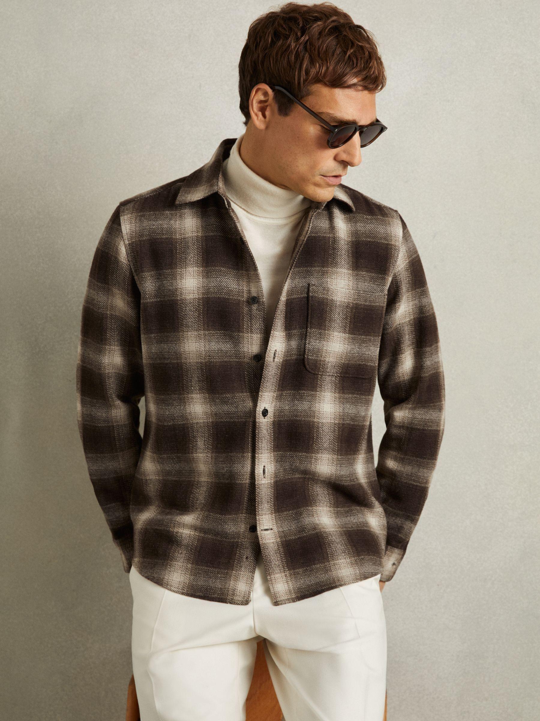 Check Patch-Pocket Overshirt With Wool in Brown Multi Product Image