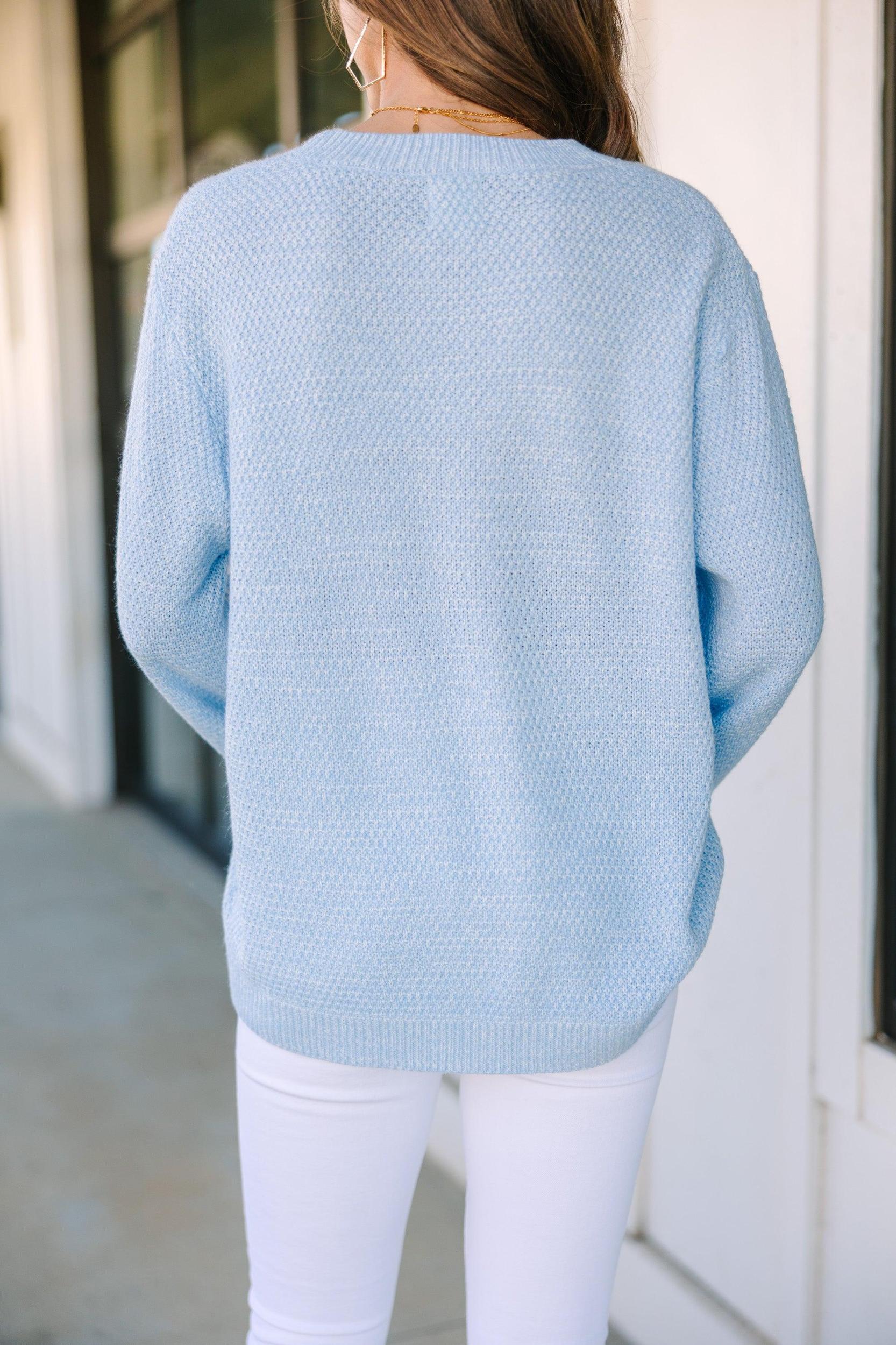 The Slouchy Light Blue Bubble Sleeve Sweater Female Product Image