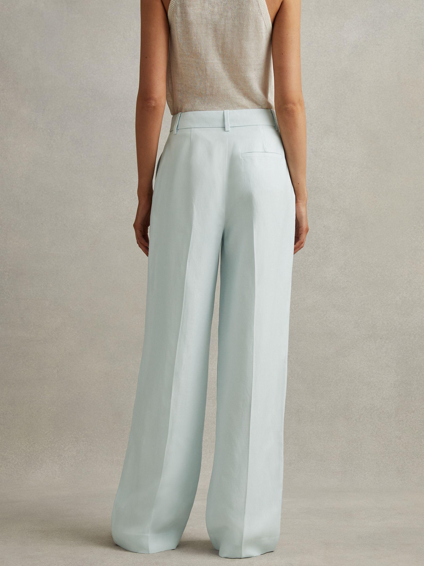 Petite Viscose-Linen Wide Leg Suit Trousers in Blue Product Image