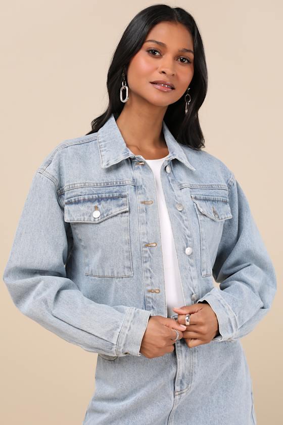 Adaya Light Wash Cropped Denim Jacket Product Image