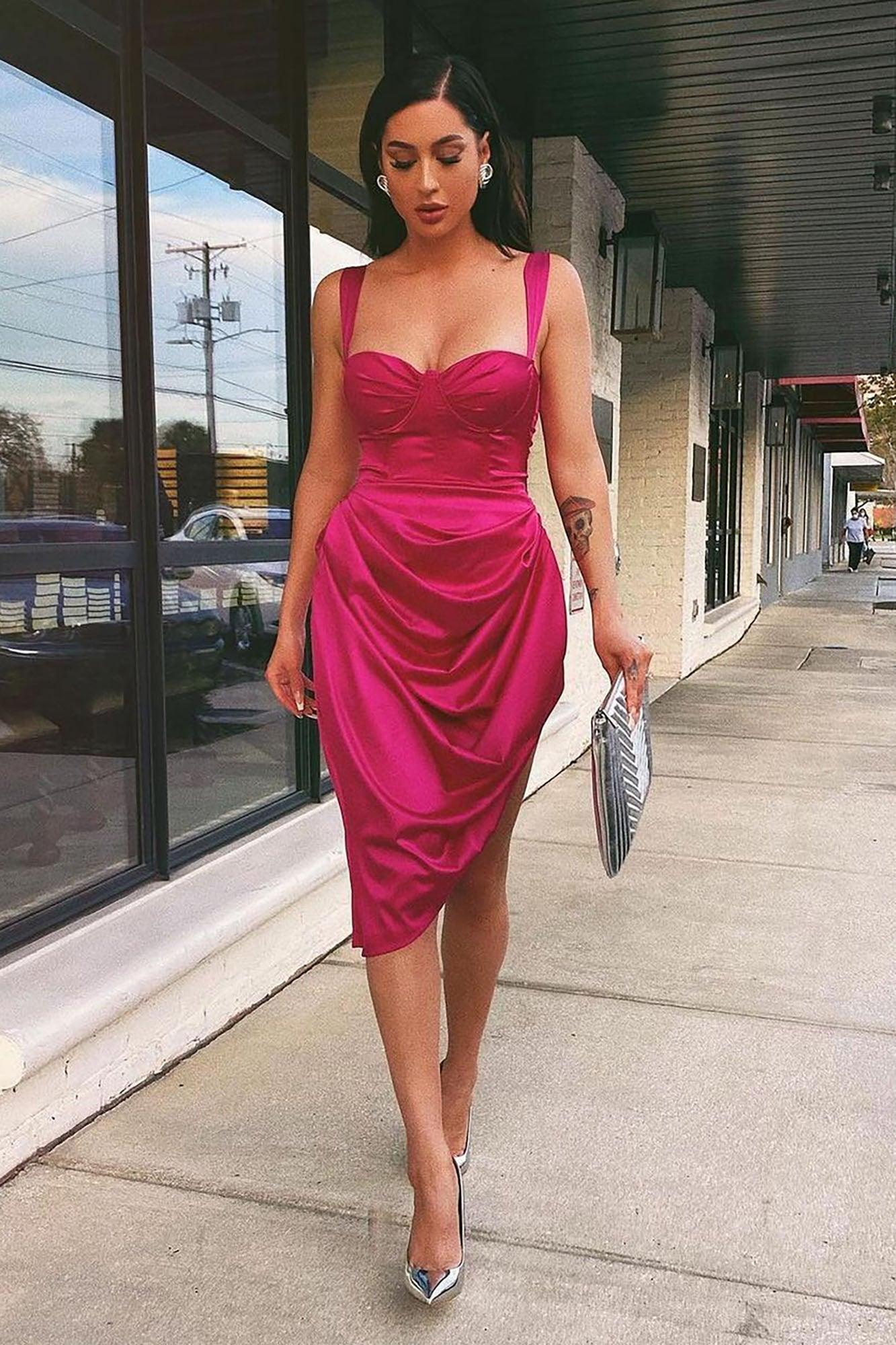 With Love Satin Midi Dress - Magenta Product Image