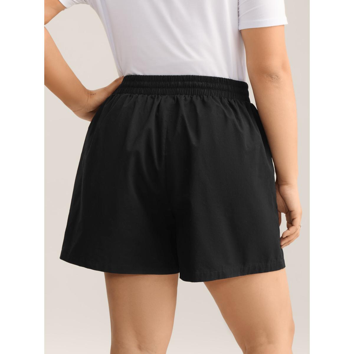 Plus Size Waist-Drawstring Wide-Leg Shorts Women Black Leisure Drawstring Wide Leg Casual Shorts BloomChic 18-20/2X Product Image