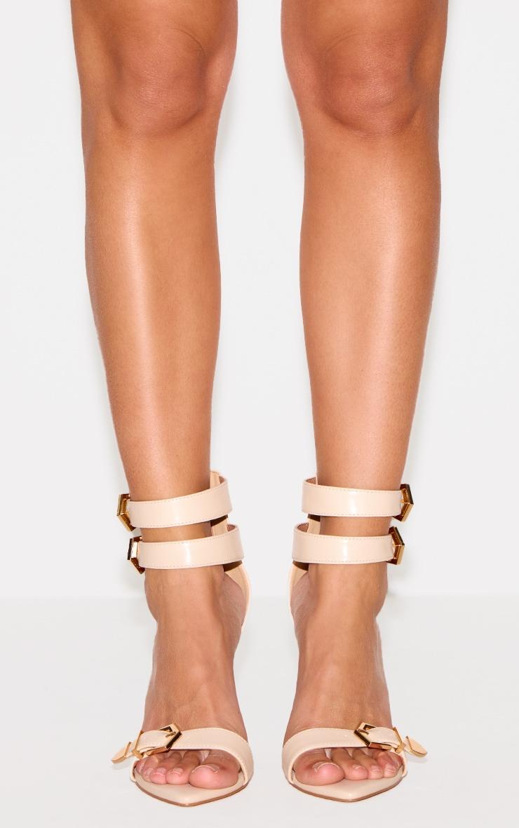 Cream PU Point Toe Buckle Strap High Stiletto Heeled Sandals Product Image