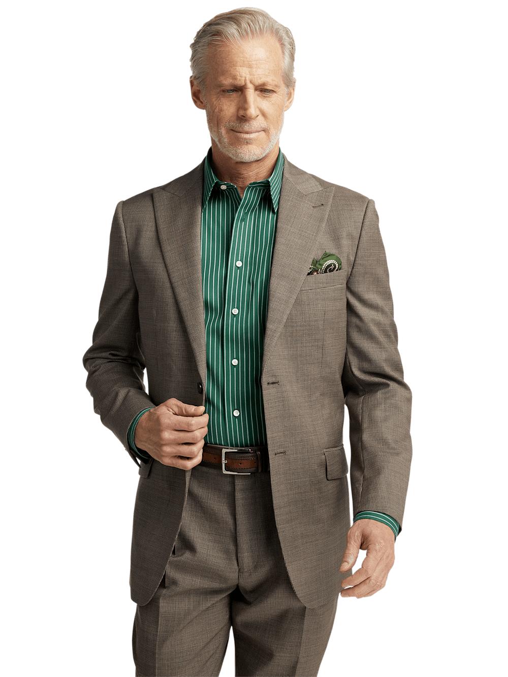 Wool Stretch Micro Check Peak Lapel Suit Jacket - Light Brown Product Image