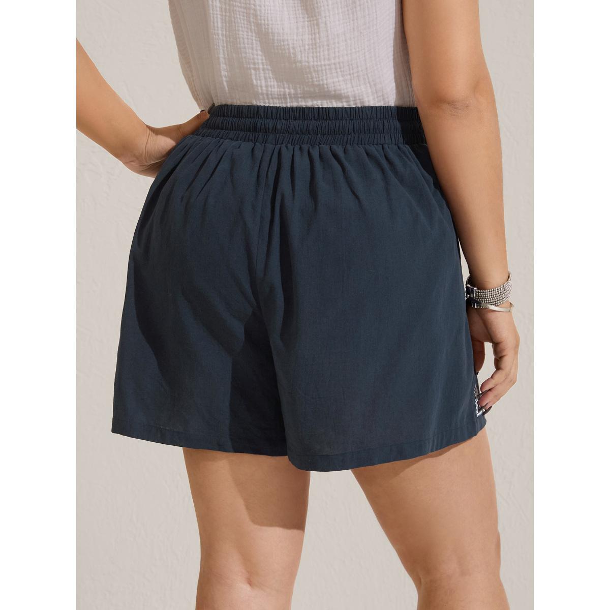 Plus Size Cotton Embroidered Hem Wide-Leg Solid Shorts Women Midnight Boho Embroidered Wide Leg Vacation Shorts BloomChic 26/4X Product Image