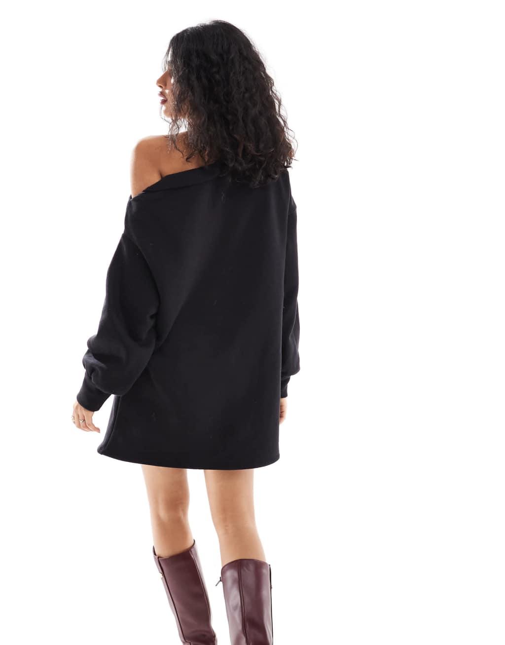 ASOS DESIGN asym sweat mini dress in black Product Image