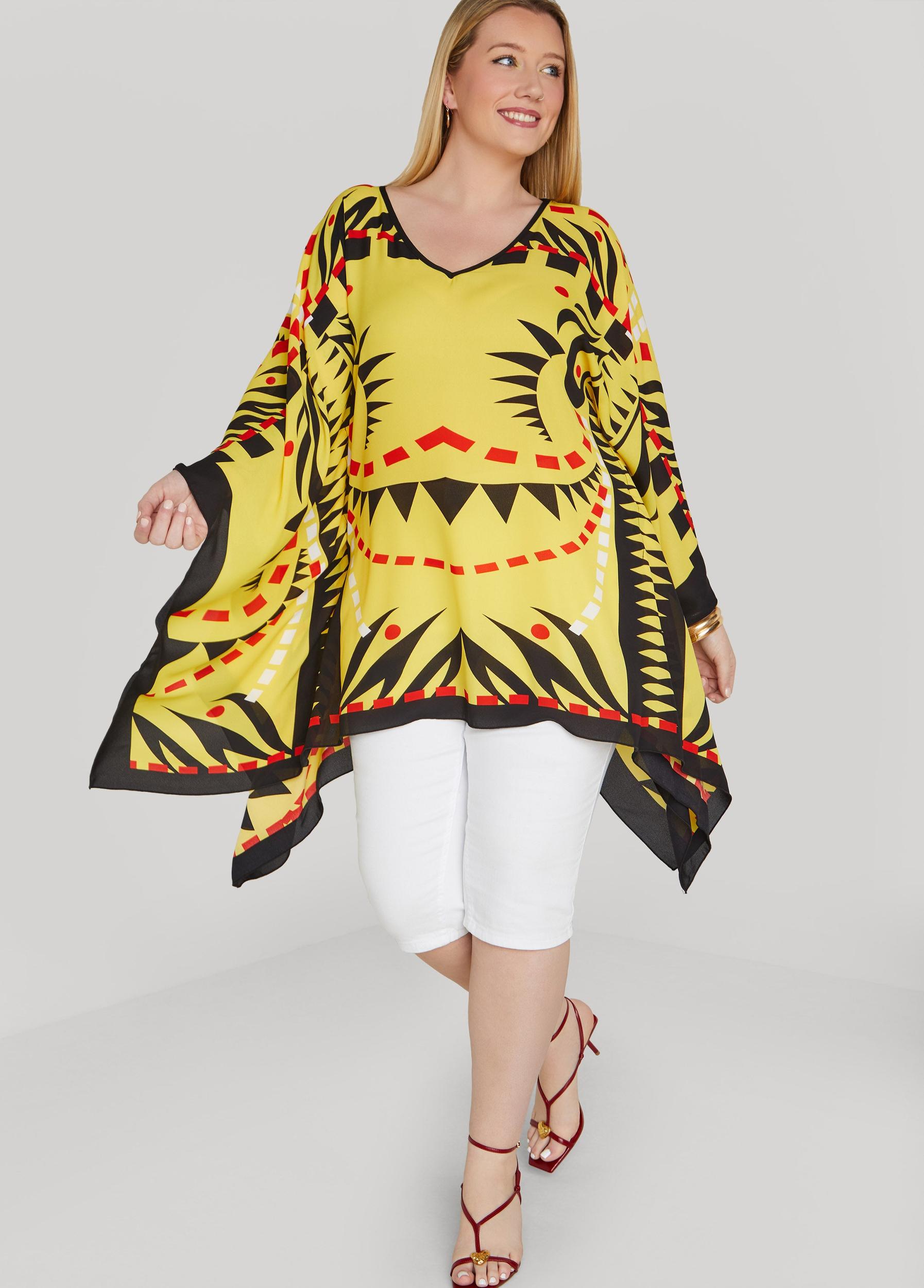 Printed V Neck Poncho Product Image