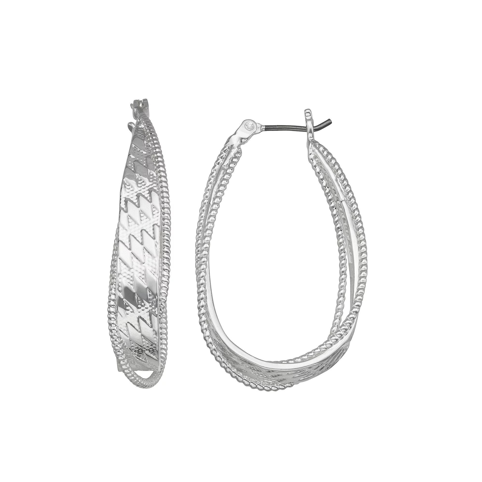 Napier Silver Tone Braid Textured Drop Hoop Earrings, Women's Product Image