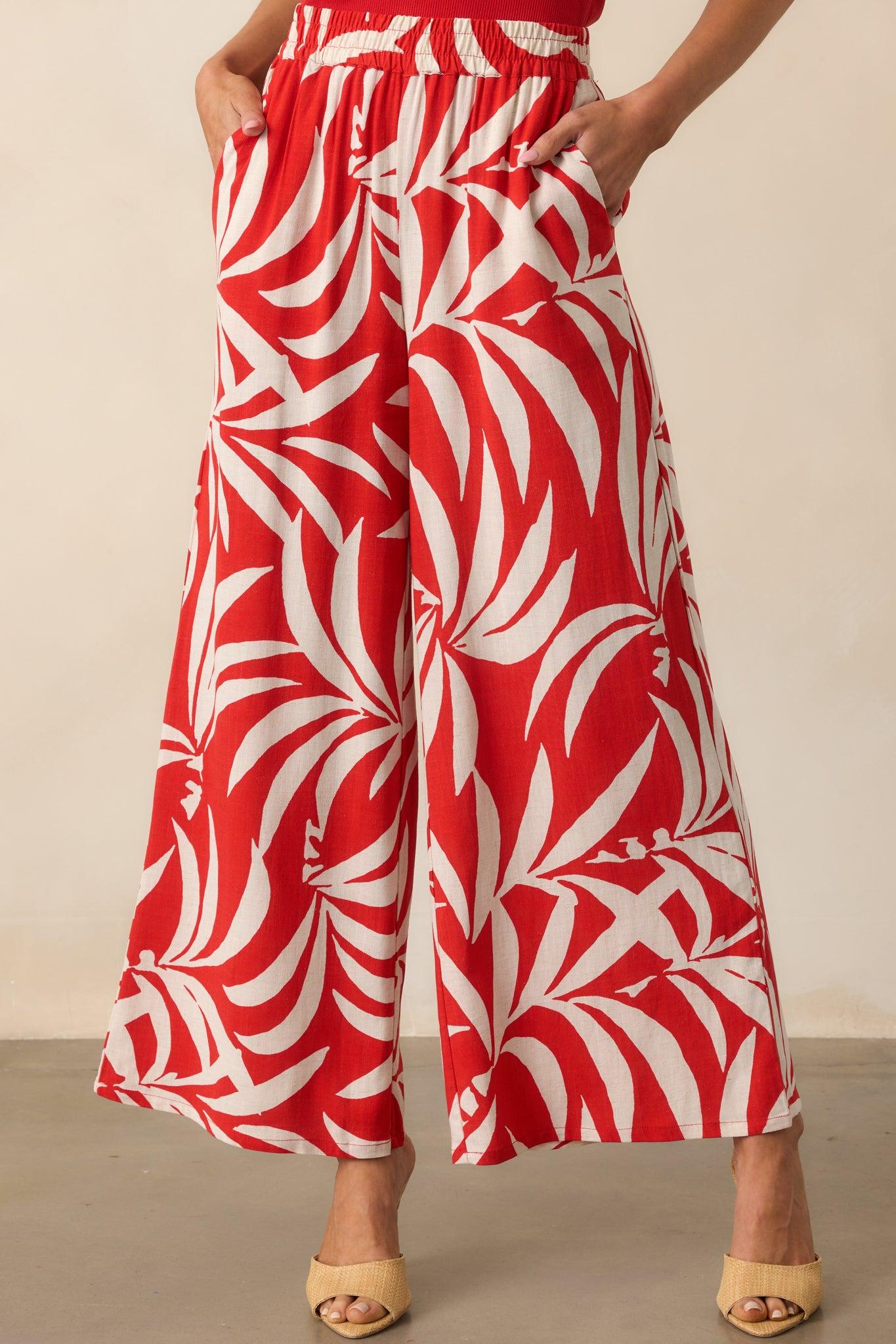 Z Supply Red Tropical Print Dante Linen Blend Pants Product Image