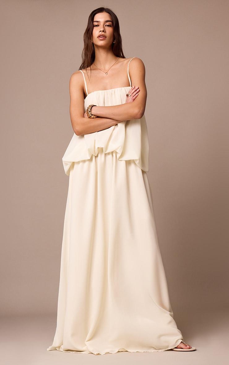 Cream Chiffon Layered Puffball Maxi Dress Product Image