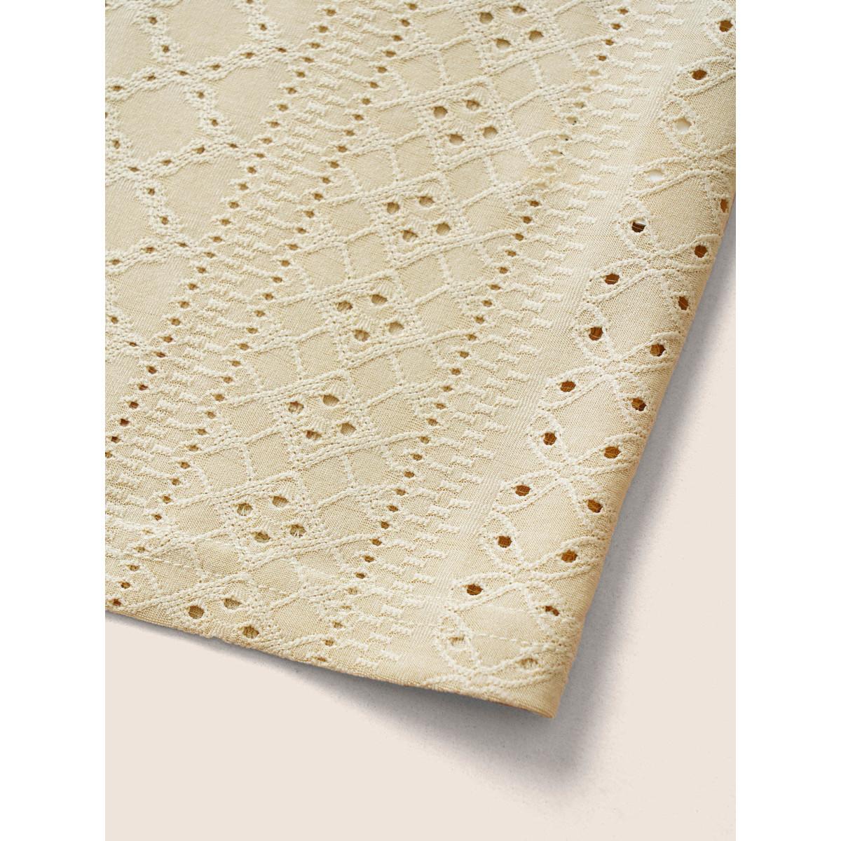 Plus Size Solid Broderie Anglaise Lace Raglan Sleeve T-shirt Champagne Women Elegant See through Plain Round Neck Everyday T-shirts BloomChic 12/L Product Image